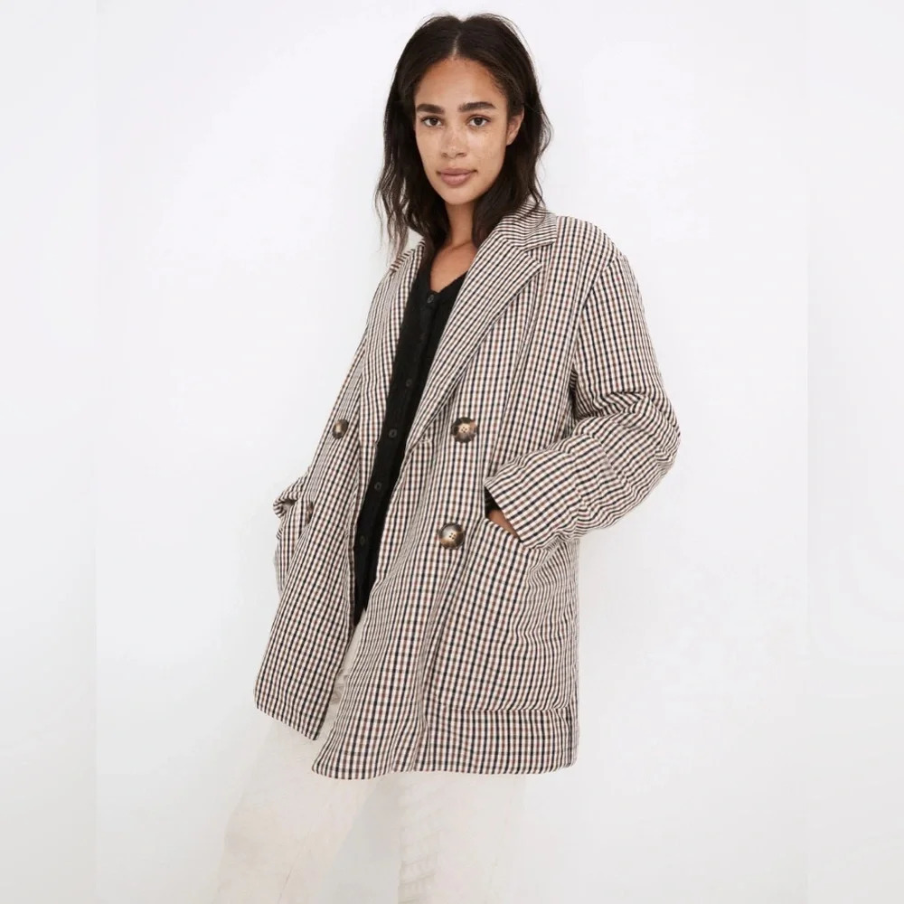 NWT Madewell Fall 2021 Padded Jacket in Plaid Antique Cream size XS NB250